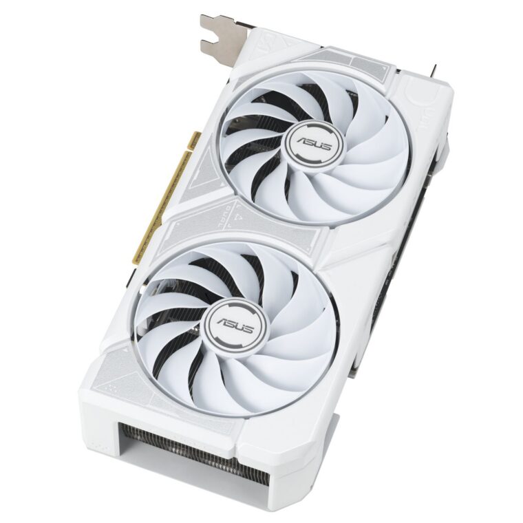05_ASUS DUAL GeForce RTX 5060 Ti White edition graphics card, top down view highlighting the axial-tech fans.jpg