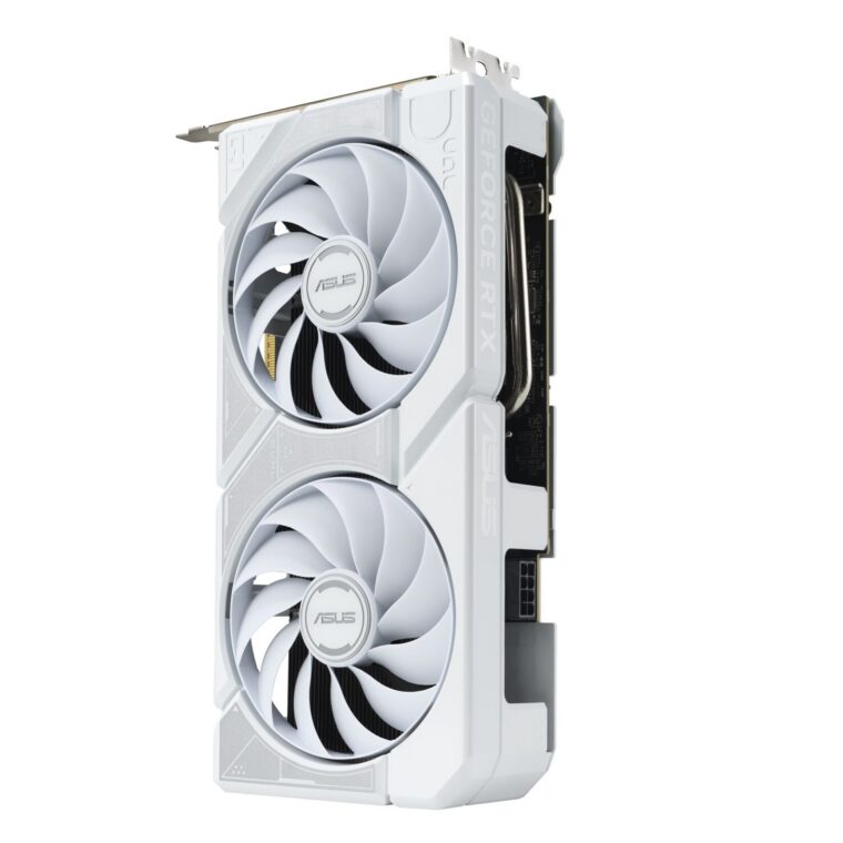 08_ASUS Dual GeForce RTX 5060 Ti White edition card standing upright at a 45-degree angle.jpg