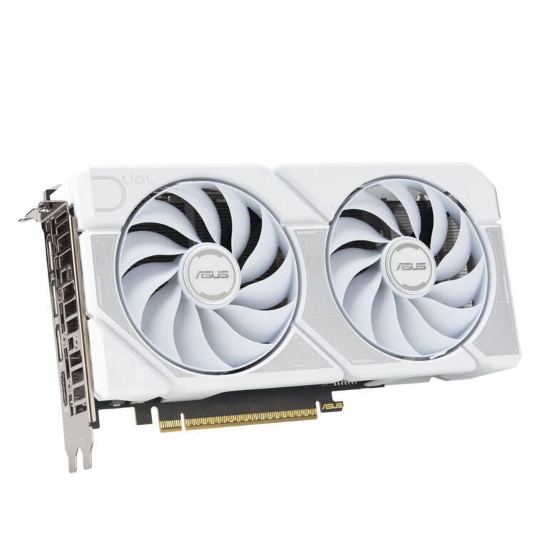 07_ASUS Dual GeForce RTX 5060 Ti White edition card placed at a 45-degree angle, leaning toward the back-right.jpg